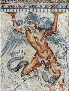Etruscan mural of the God Typhon, from Tarquinia