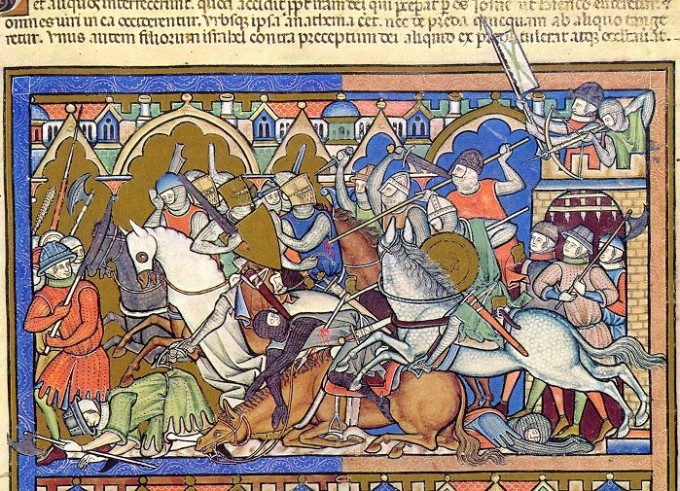 Biblical battle scene from the Morgan Bible