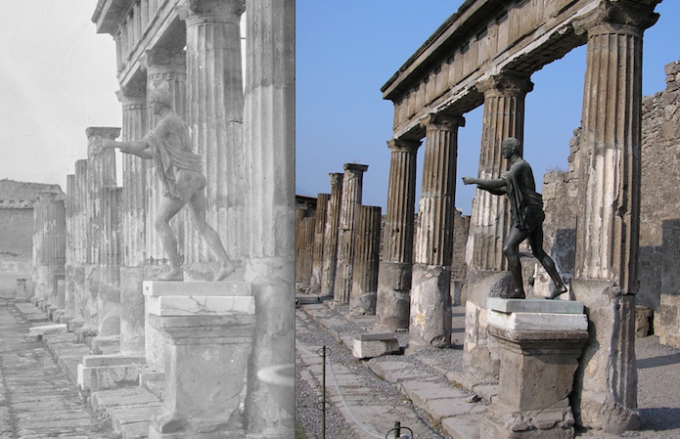 The Templ of Apollo in Pompeii - a photo from 1923 and another by Christine McIntosh in 2004